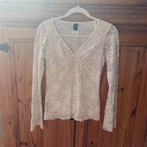Wrapper‎ Lace Top Long Sleeve Silver Sparkle Beads White Size Medium
